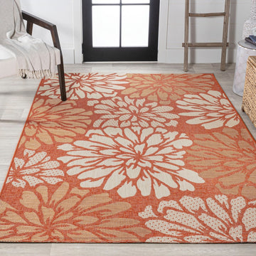 Zinnia Modern Floral Textured Weave Indoor/outdoor Area Rug
